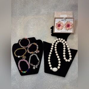 Piper floral earrings White Bead Necklace with s beaded bracelet